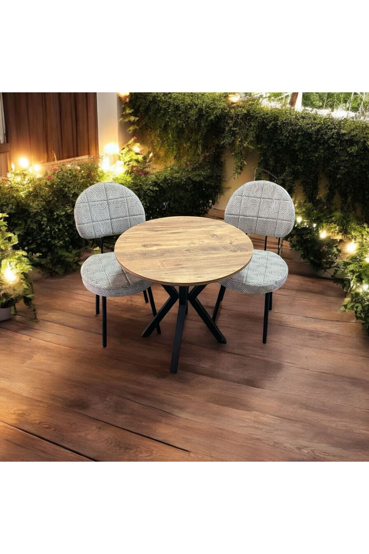 BAMBEDS MOBİLYA Bambeds Mobilya 70x70 Çam Yuvarlak Balkon Masa Ahtapot Ayak Armut Sandalye 2 Adet
