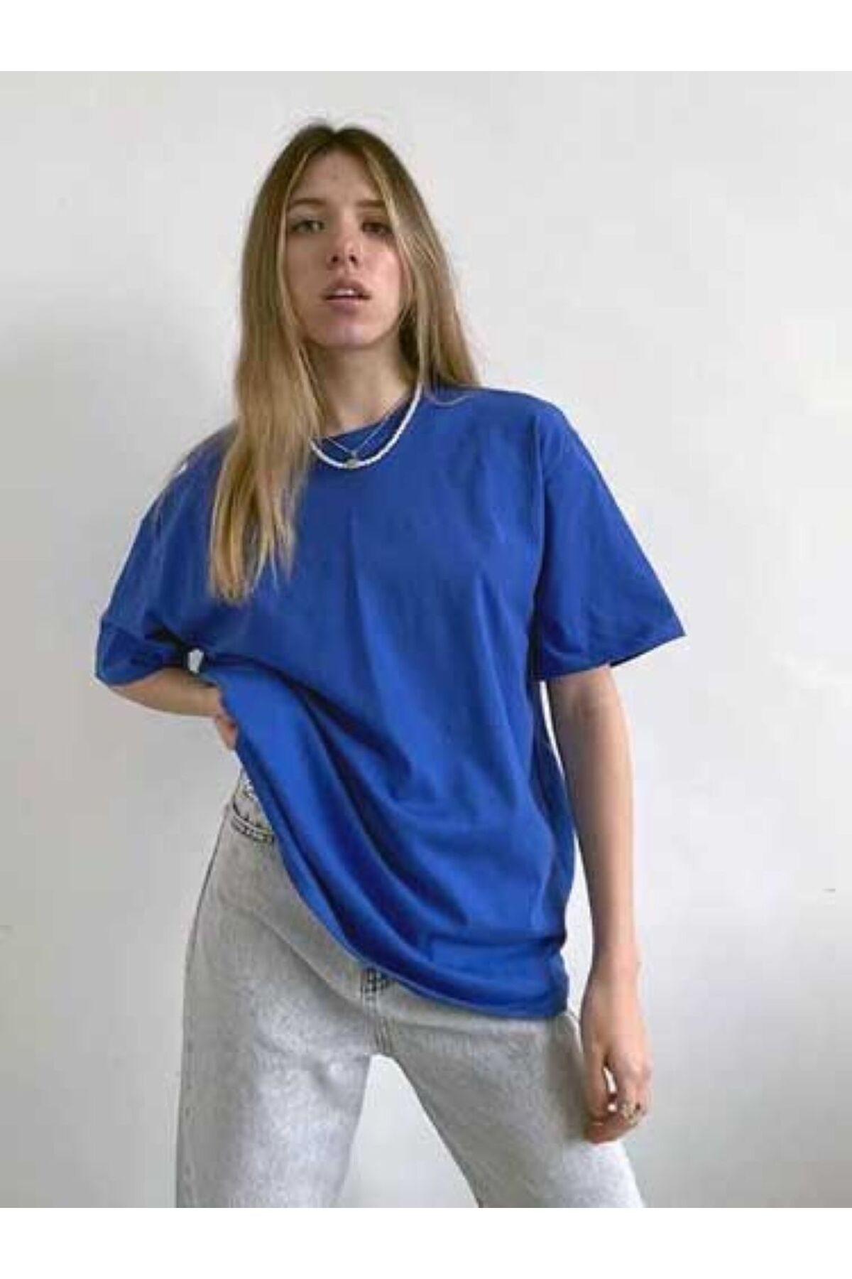 ervafashion Mavi Günlük Baskısız Rahat Giyim Mevmsimlik İnce T-SHİRT Unisex