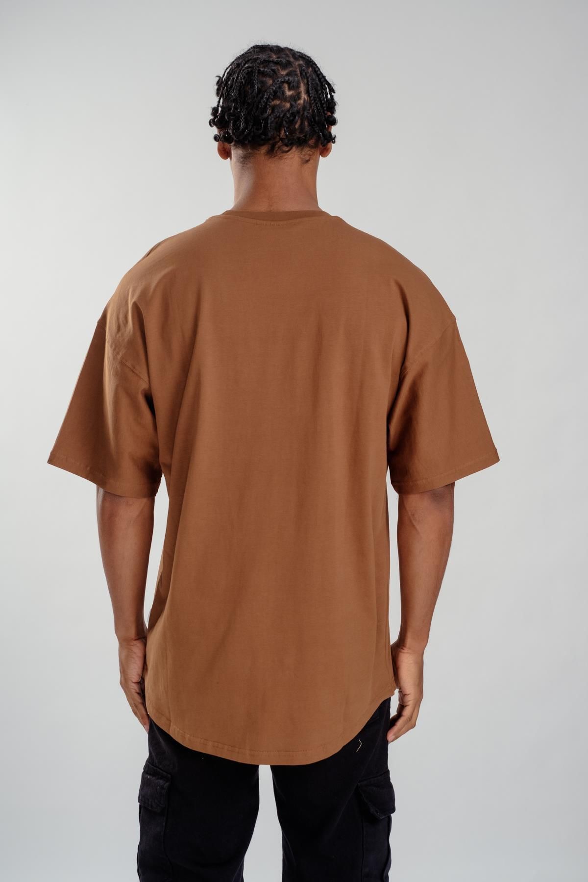 Respire-Tricou maro oversize pentru bărbați - croială ovală de bază 5
