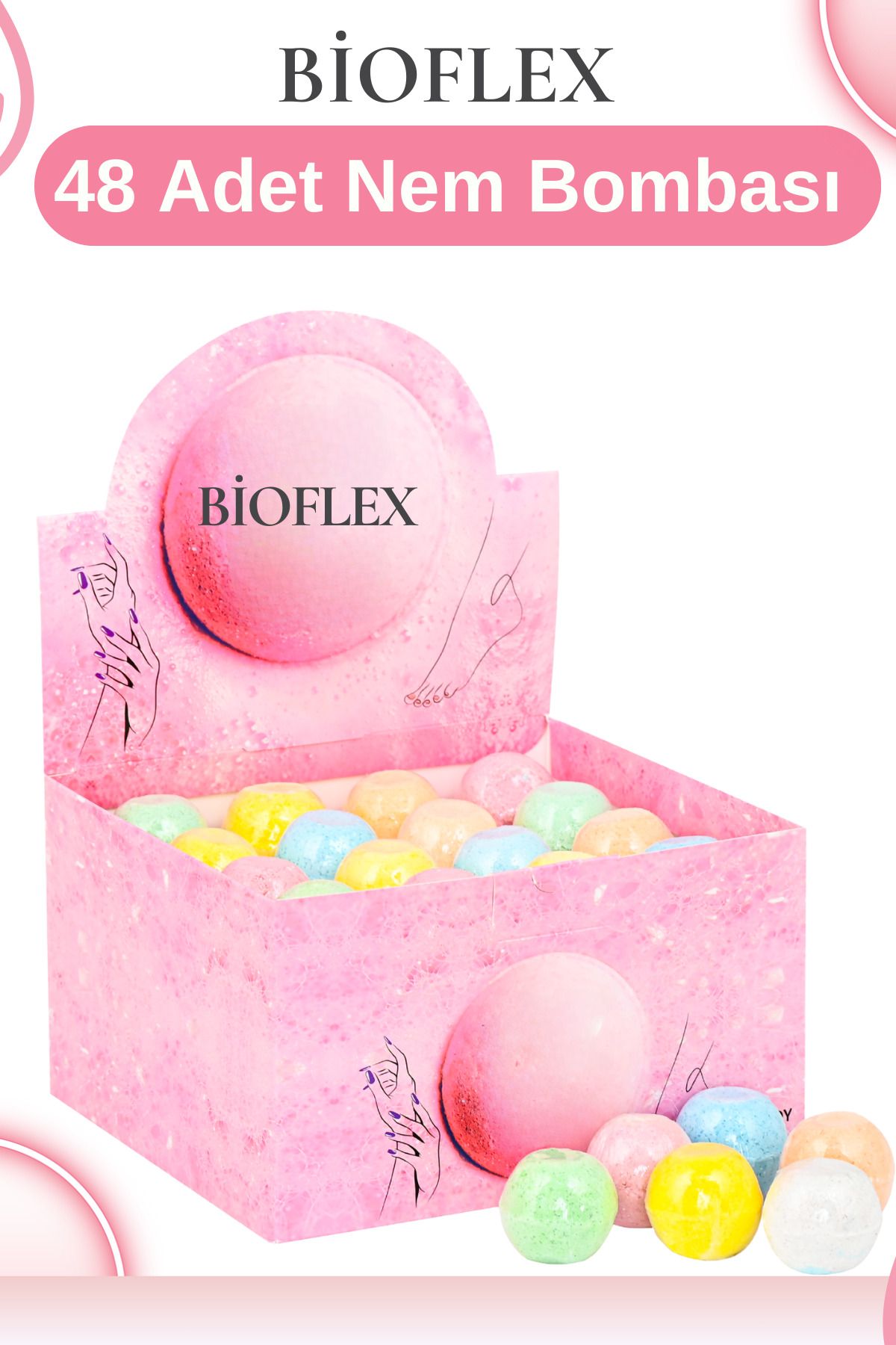 Bioflex 48'li Banyo Bombası Seti Renkli, Aromalı, Köpüren Nem Bombaları | Jakuzi & Küvet Uyumlu