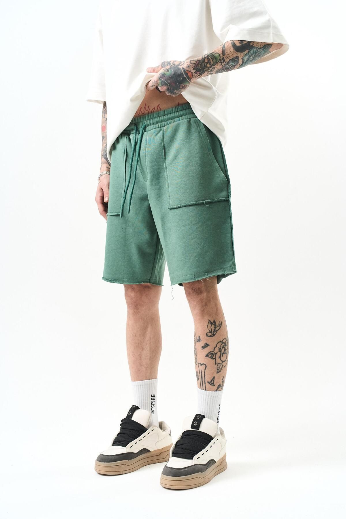 Respire-Ανδρικό σορτς Basic Green Dirty Stitched 2