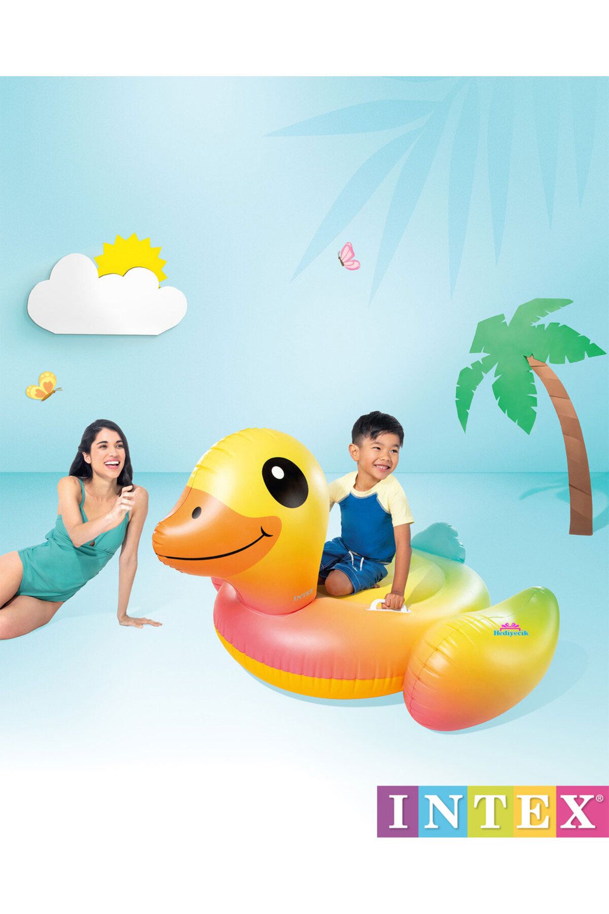 hediyecik-İntex Duck Island Large Size Pool and Sea Bed Set 160X118 cm 6