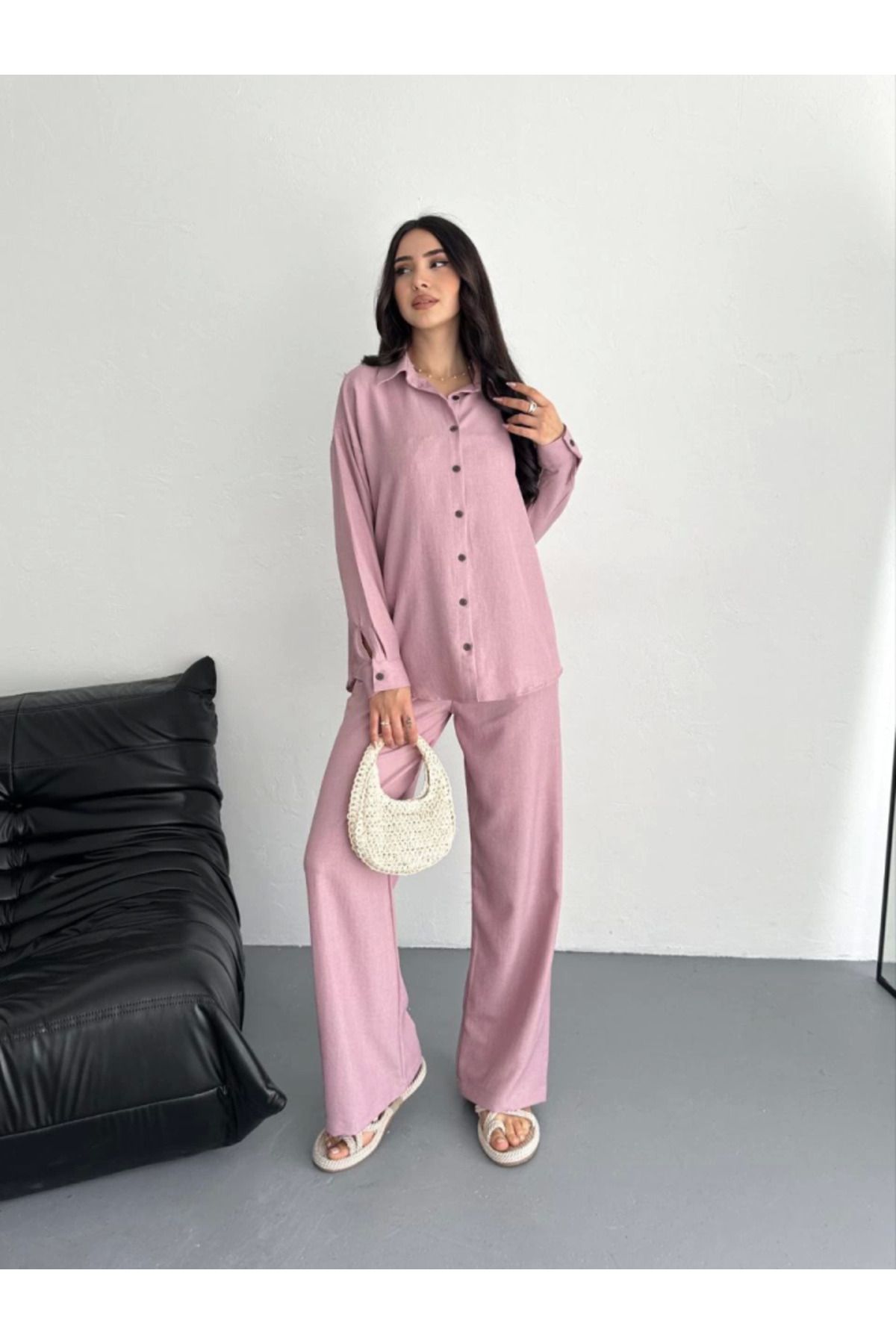 MODA Gömlek Pantolon Ikili Takım - Toz Pembe