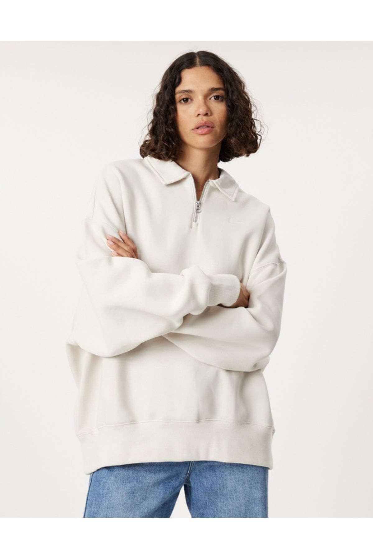 Nike Sportswear Phoenix Fleece Women's Oversized 1/4-Zip Polo Krem Kadın Sweatshirt