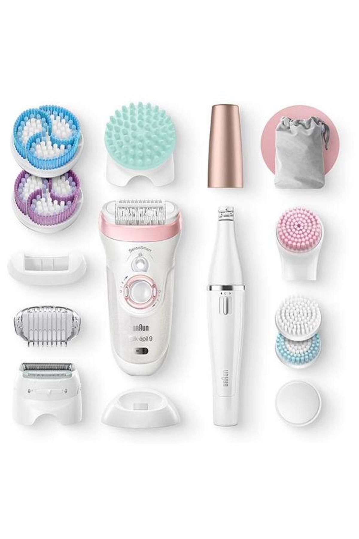 Braun Epilator Braun Silk-epil 9-995, Premium 9-in-1, Wet & Dry, Tehnologie Sensosmart (alb/roz) - Mărime unică
