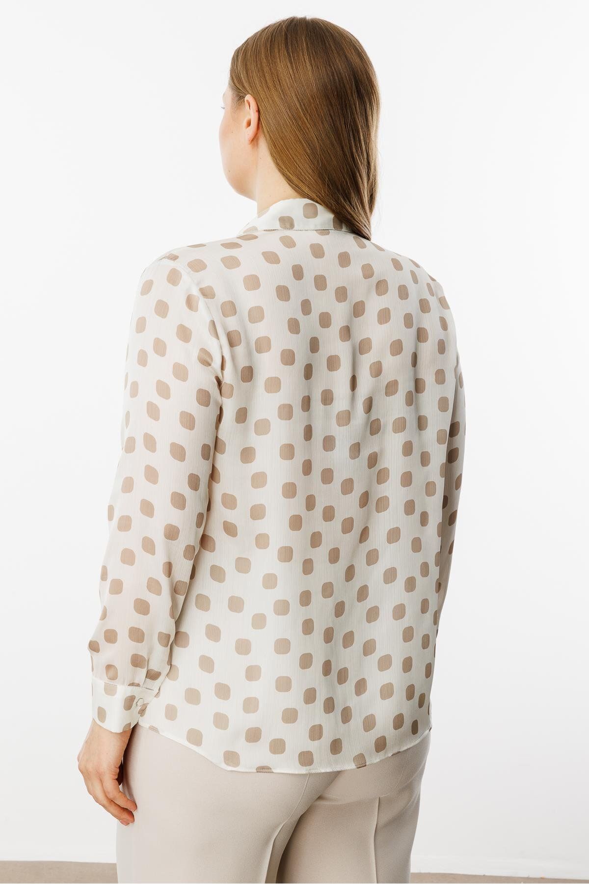 Moda İlgi-Women's Large Size Polka Dot Oversize Satin Shirt 0001 Stone 4