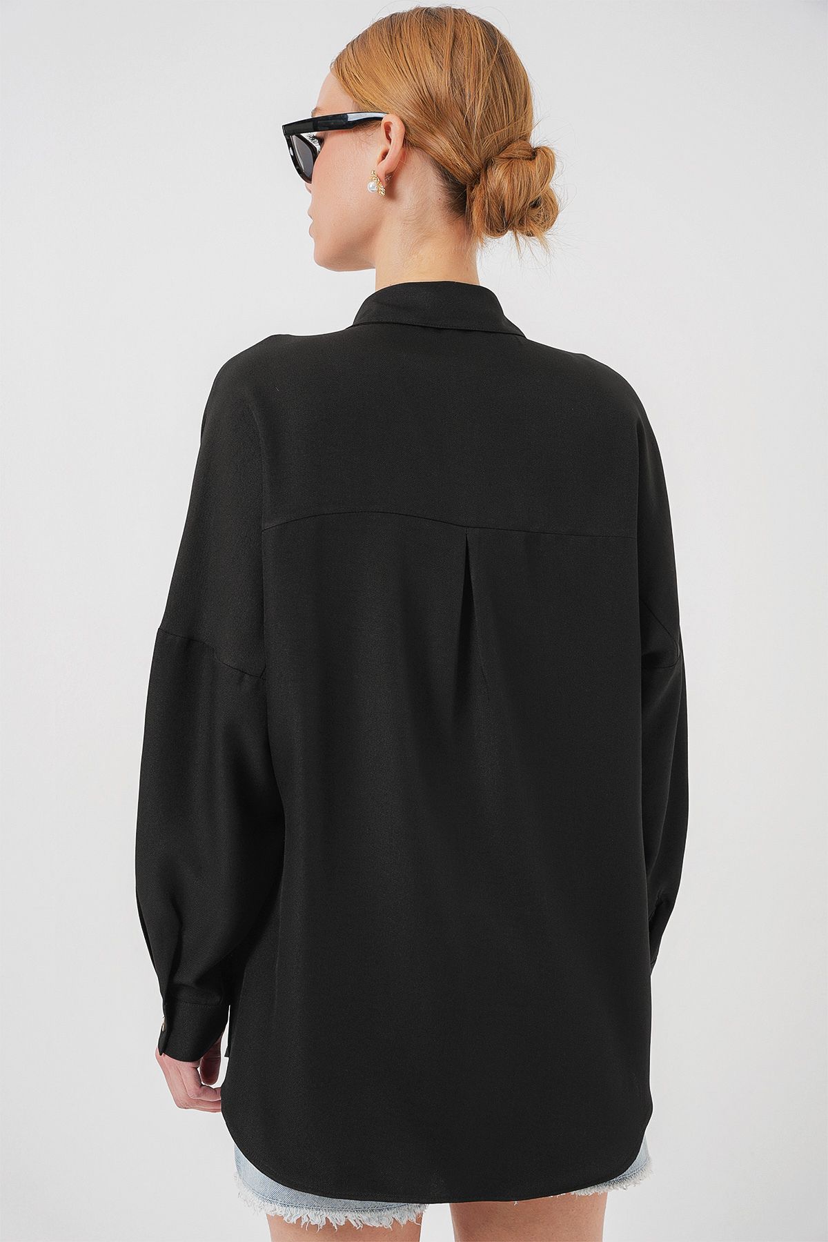 Bigdart-20126 Black Oversize Linen Shirt 6