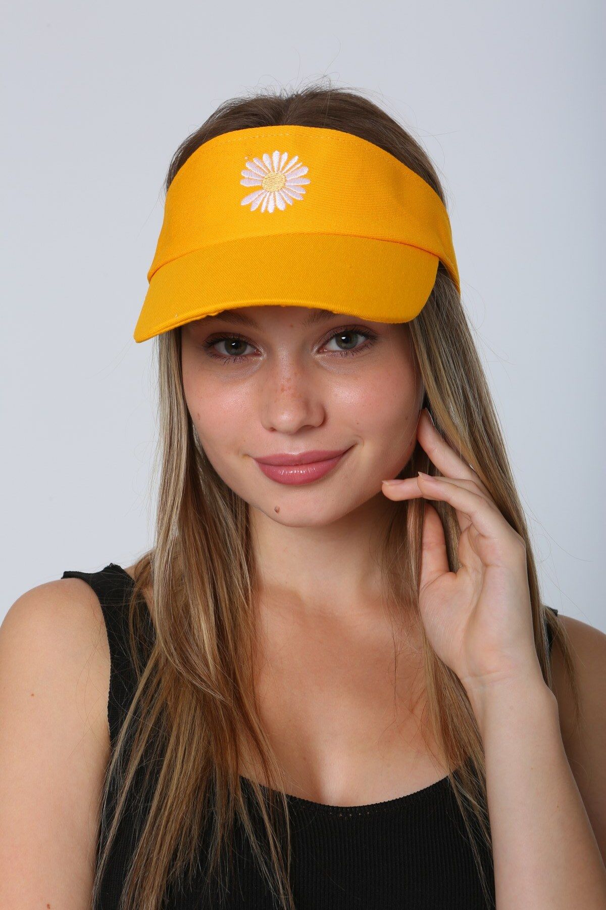 Luminos Butik-Yellow Daisy Embroidered Peak Open Visor Cap Hat Spk72 2