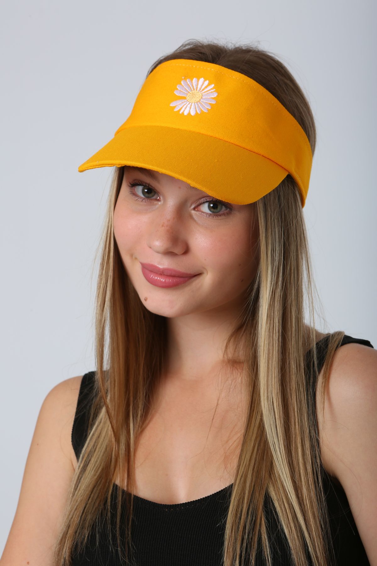 Luminos Butik-Yellow Daisy Embroidered Peak Open Visor Cap Hat Spk72 4