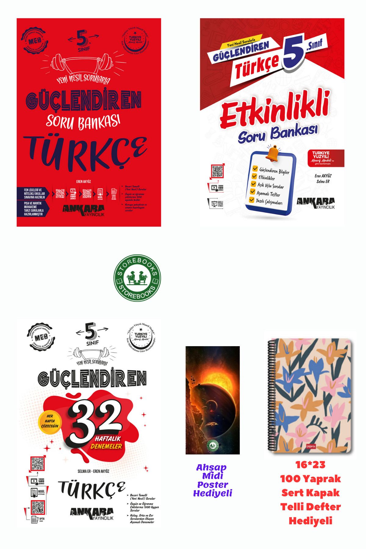 Ankara Yayıncılık 5.Sınıf Güçlendiren Türkçe Etkinlikli +Soru +Deneme Sınavı Seti Ahşap Poster +Defter Hediyeli