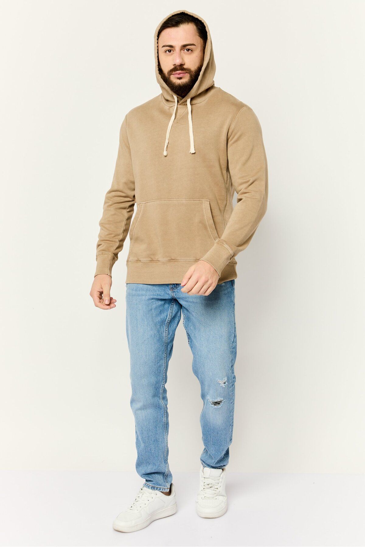 AMERICAN EAGLE-Men Plain Long Sleeves Hoodie, Taupe 2