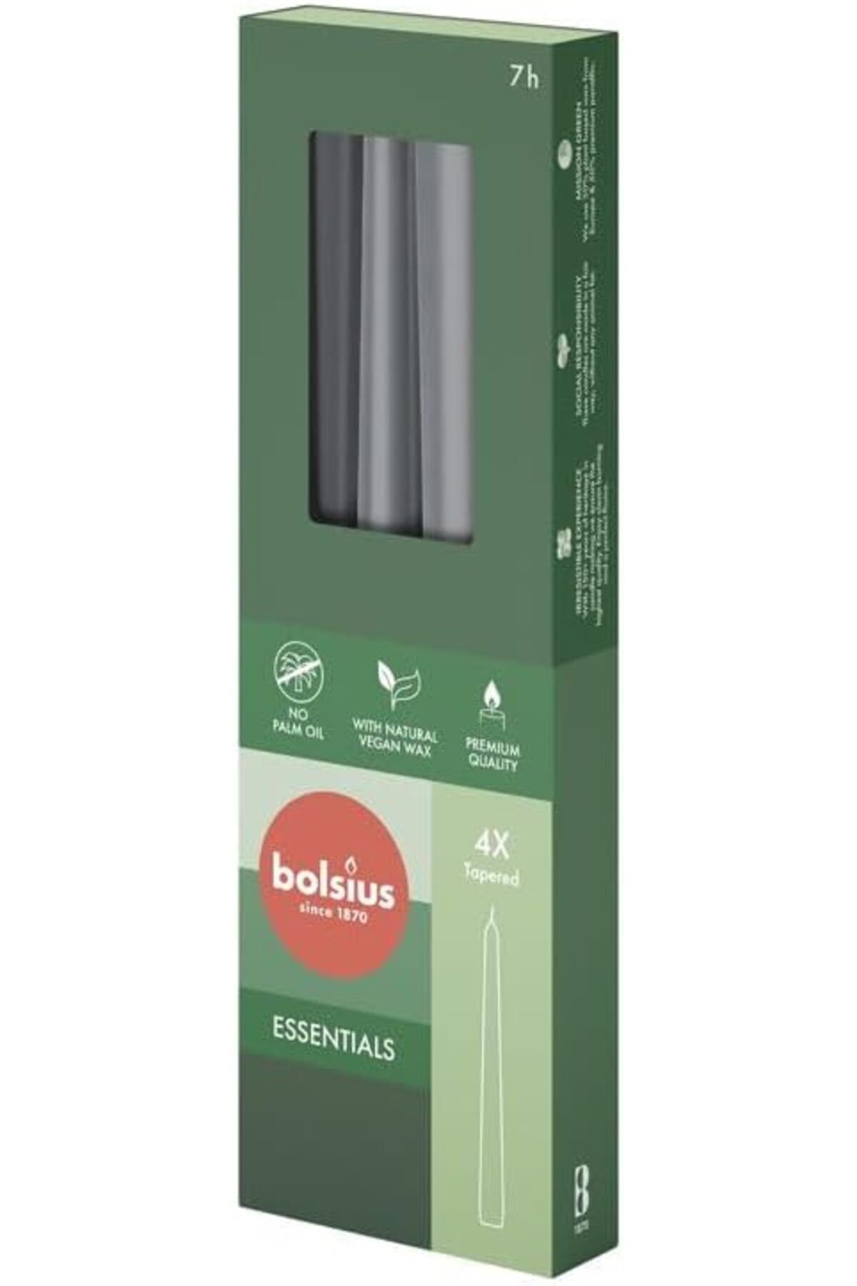mazıdağı mazzıdağ Fırtına Gri Konik Mumlar 4 Paket - 24,5 cm - 7 Saat Yanan Damlamayan Mumlar - Akşam Ye