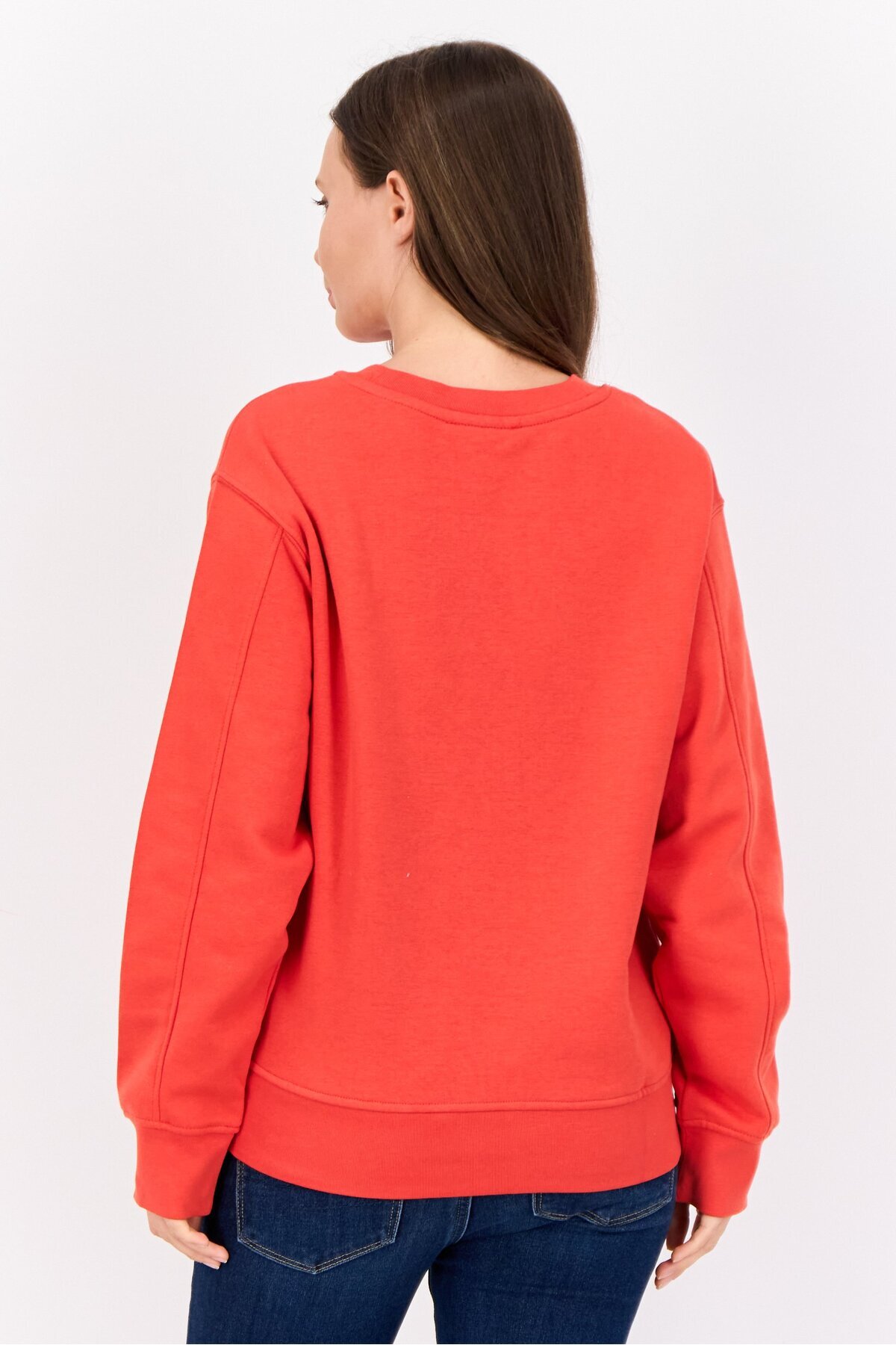 Esprit-Women Crew Neck Long Sleeves Embroidered Logo Sweatshirt, Red 4