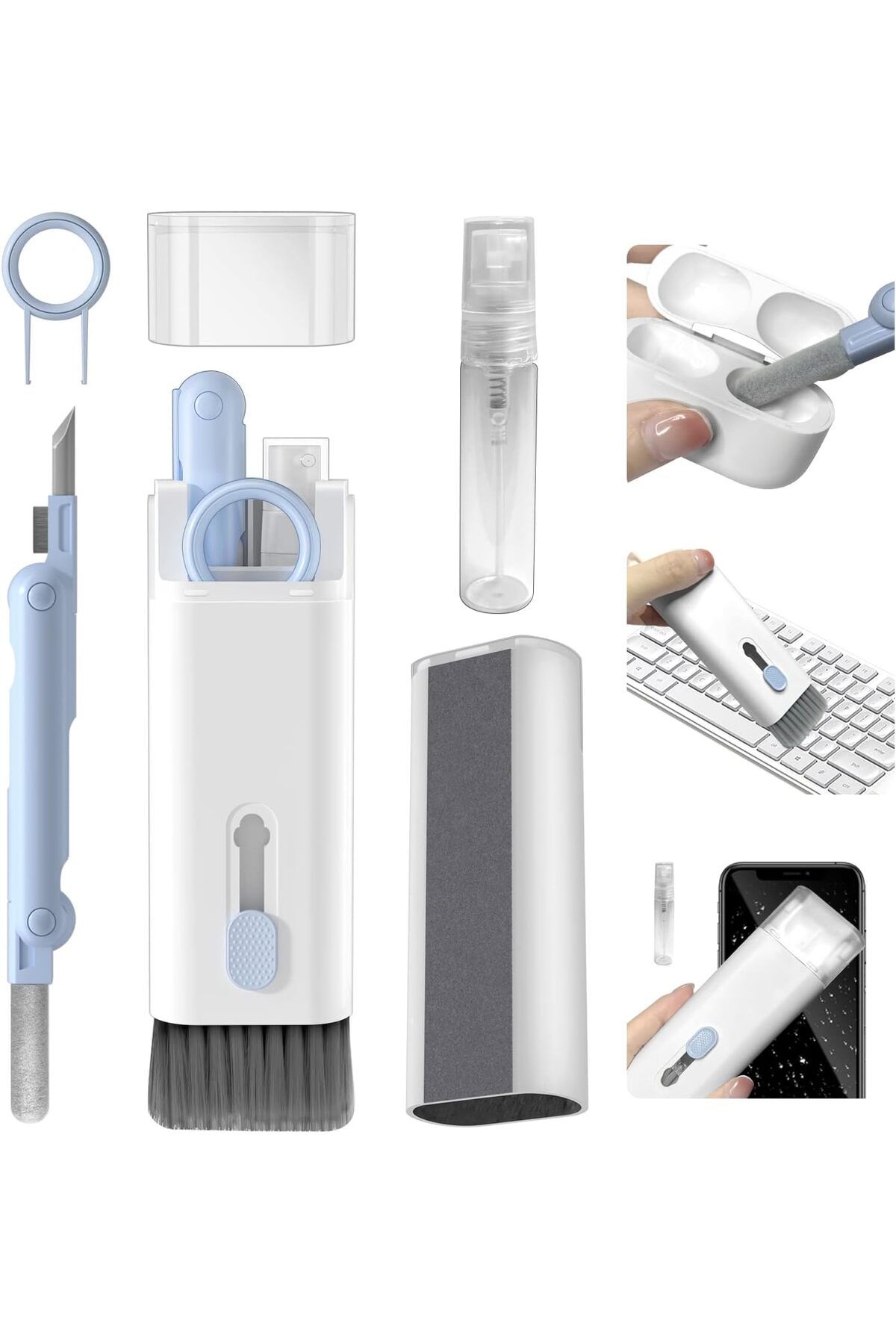 ÇAĞUR Dark 7'si 1 Arada Elektronik Temizleyici Kiti, Fırçalı Klavye Temizleyici Kiti, Airpods Pro için
