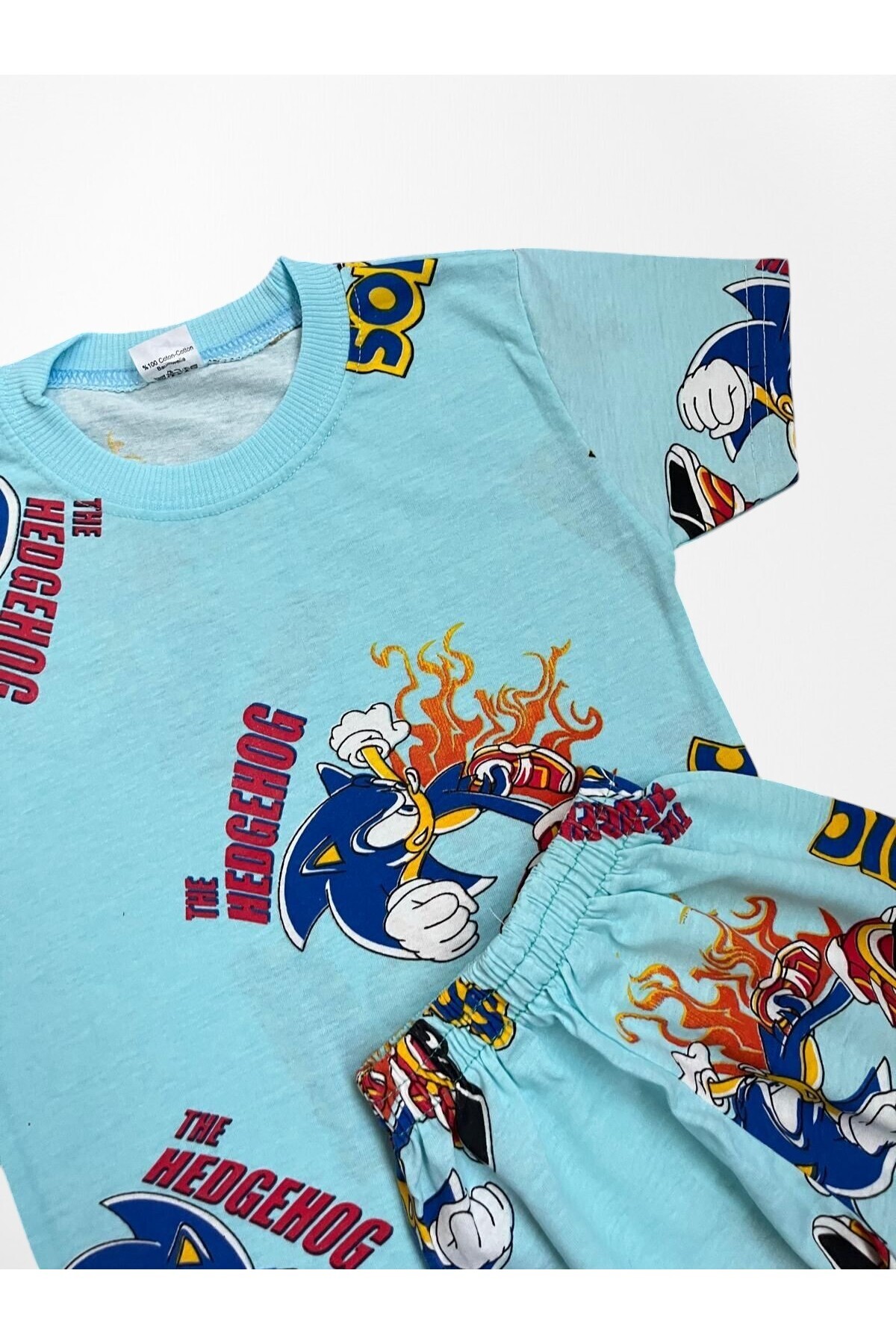 Pijamakids Erkek Çocuk Pamuklu Mavi Renk Sonic Desenli Kısa Kol İnce Şortlu Yazlık Pijama Takımı fotoğrafı 2 (önizleme)