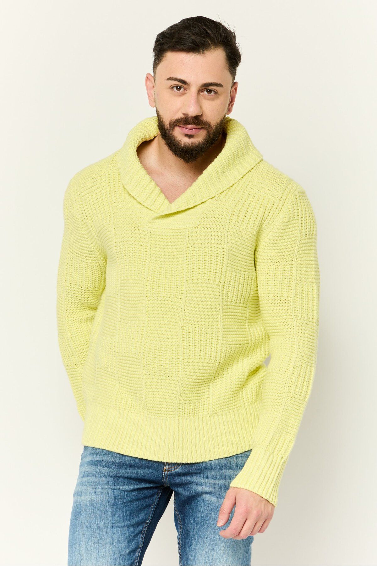 Esprit-Men V-Neck Knitted Sweater, Yellow 1