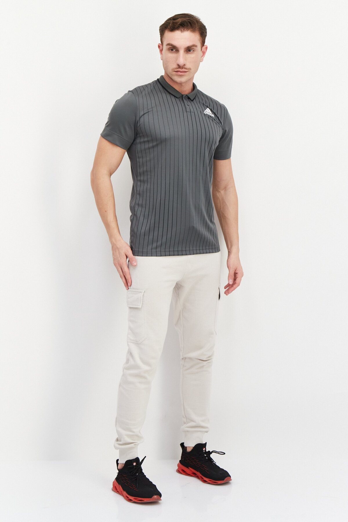 adidas-Men Sportswear Fit Short Sleeve Tennis Polo Shirt, Grey 3