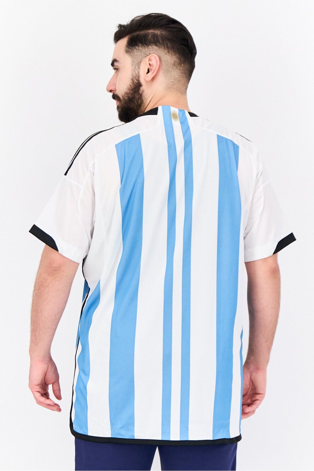 adidas-Men Sportswear Fit Short Sleeve Football Jersey, White/Light Blue 3