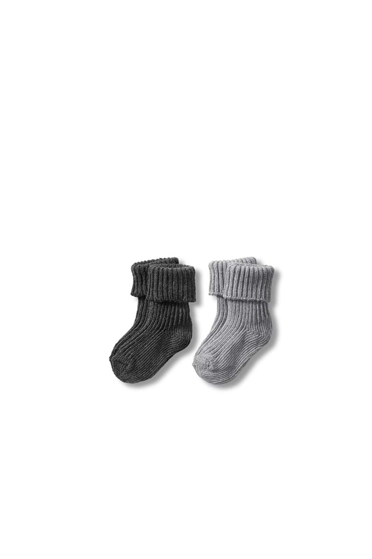 Tchibo-Toddlers Boy 2 Pairs Textured Socks, Dark Grey and Light Grey 2