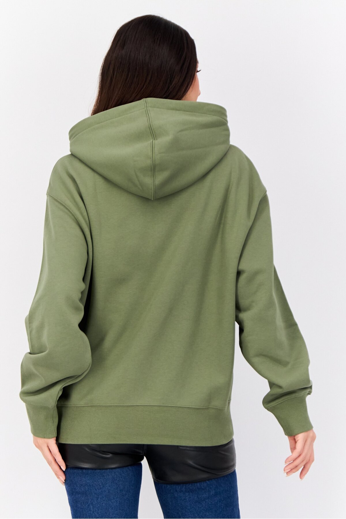 Esprit-Women Brand Logo Long Sleeve Hoodie, Olive 4