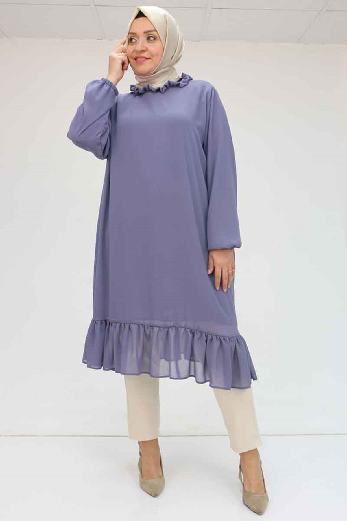 Eslina-58017 Plus Size Chiffon Tunic with Ruffled Hem - Light Lilac 5