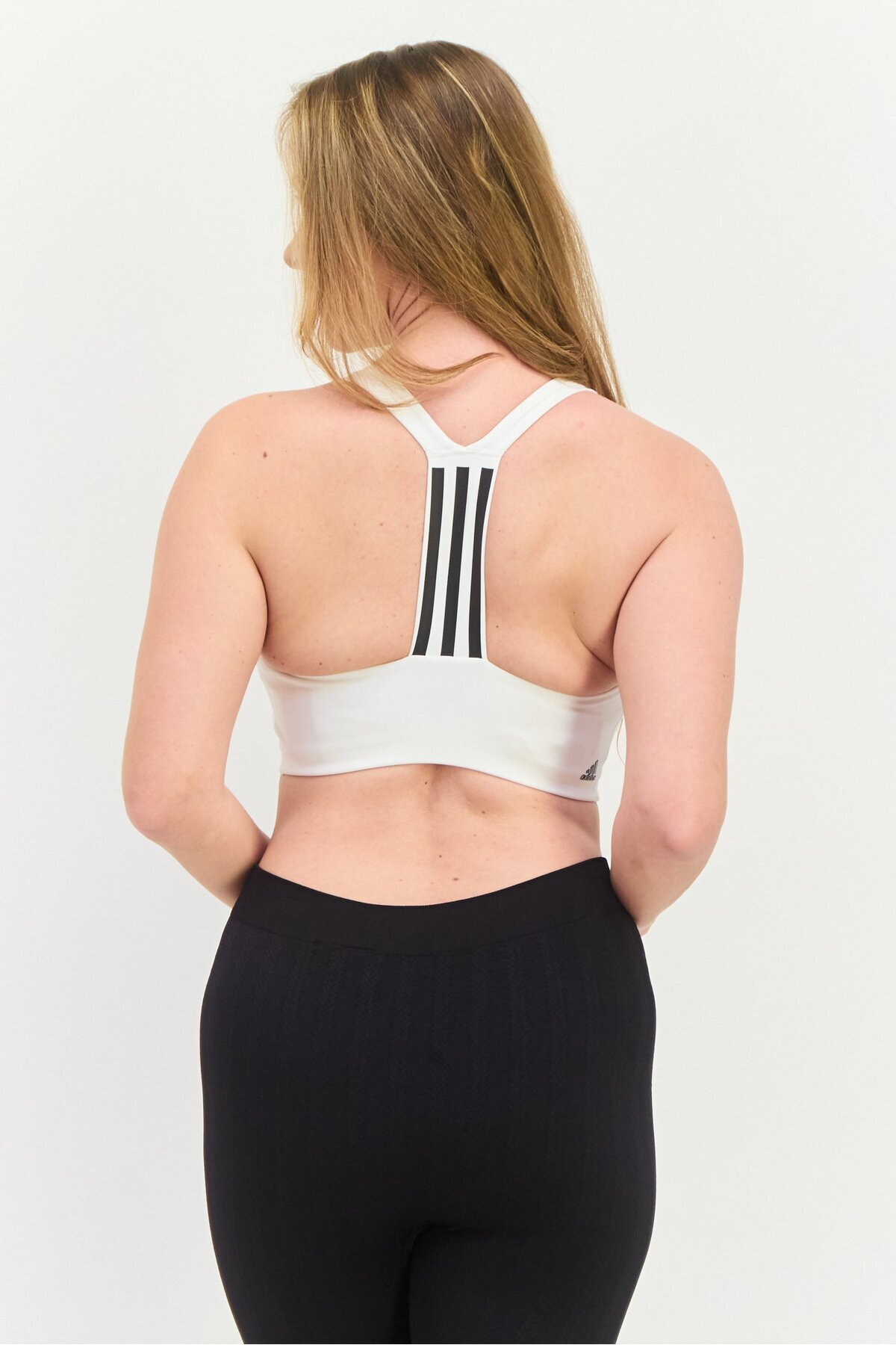 adidas-Women Brand Logo Padded Sports Bra, White/Black 3