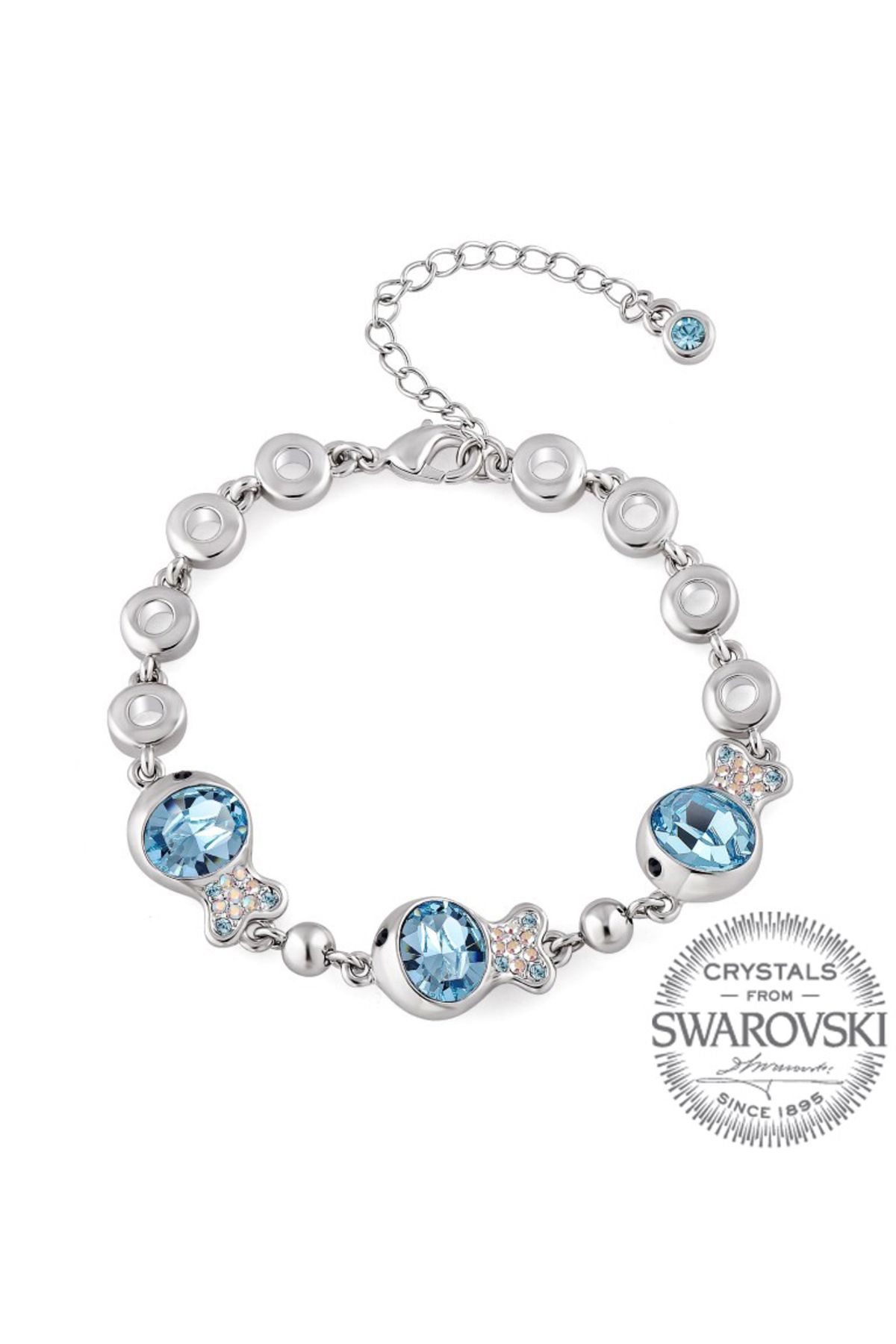 Monemel Mavi Kristal Taşlı Balıklı Bileklik (Altın Kaplama)