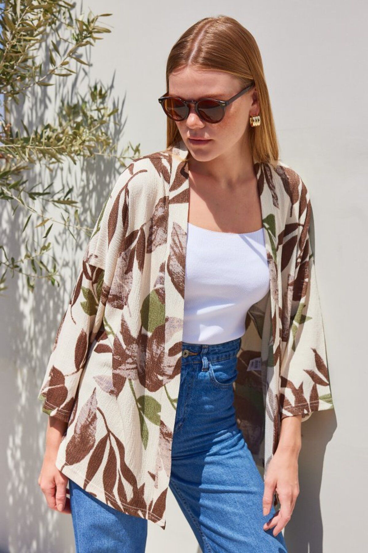NOSTALJİX 5862 Örme Kimono - Haki