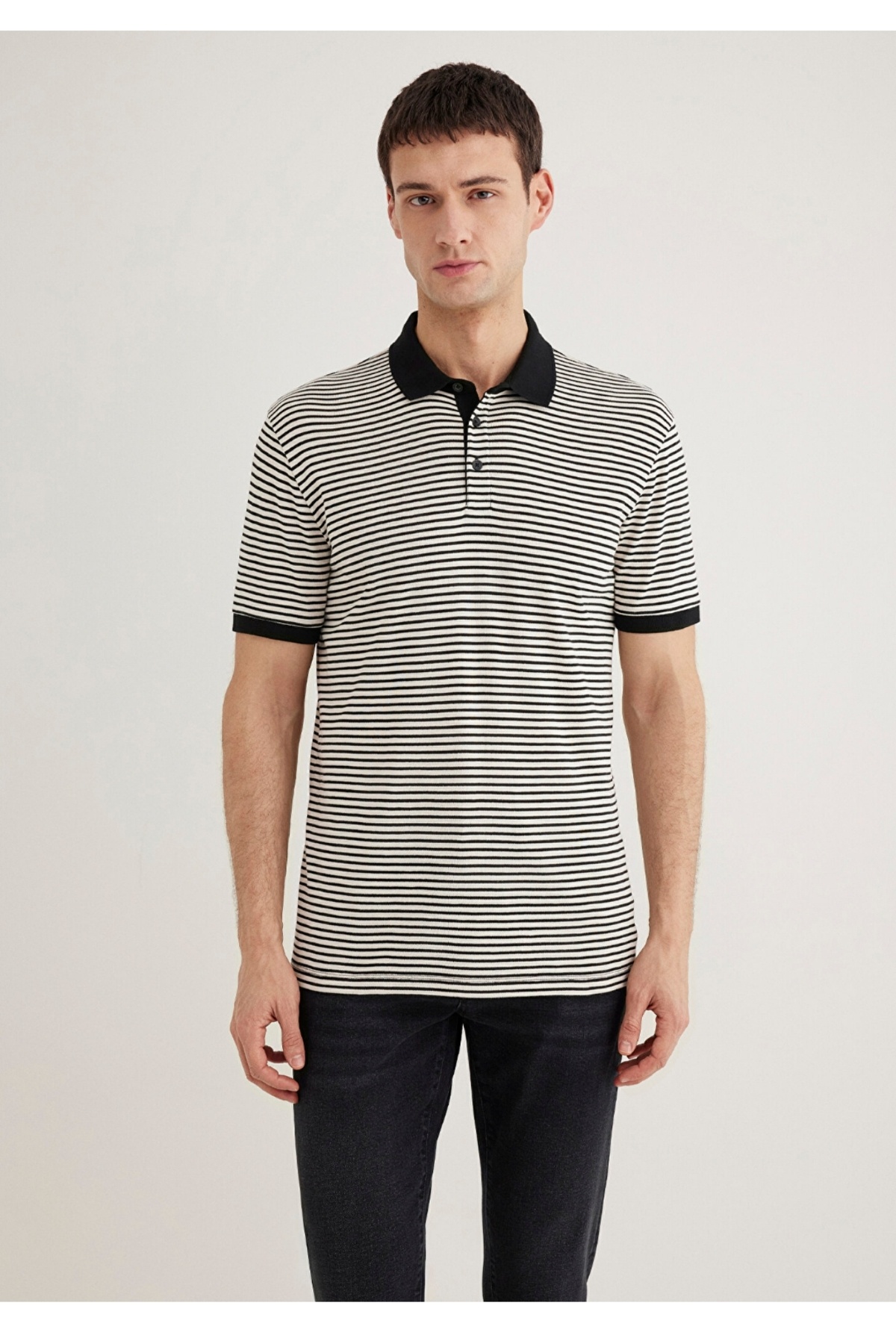 Mavi-Polo Collar Slim Fit Striped Men's T-Shirt 2