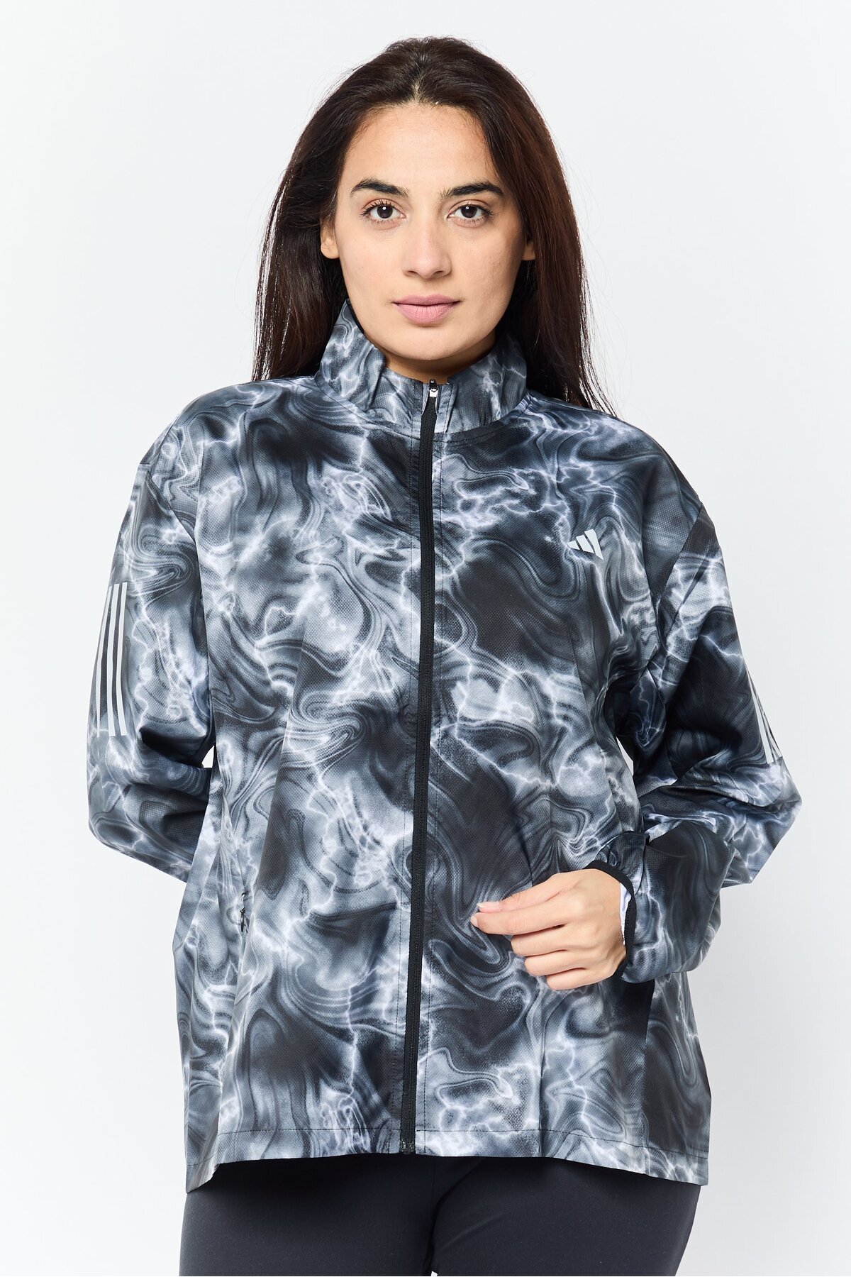 adidas-Women Sportswear Fit Long Sleeve Running Jackets, Grey 1