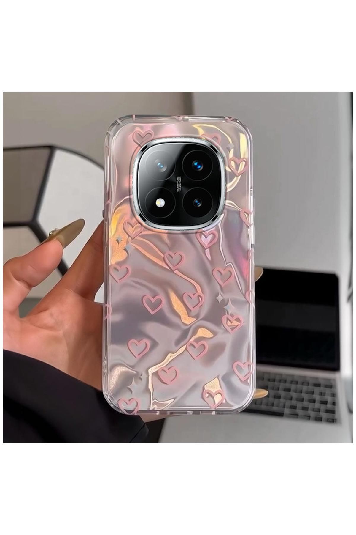 Pro Aksesuar Xiaomi Redmi Note 14 Pro Plus 5G Uyumlu Kılıf Kalp Desenli Silikon Kılıf Pembe