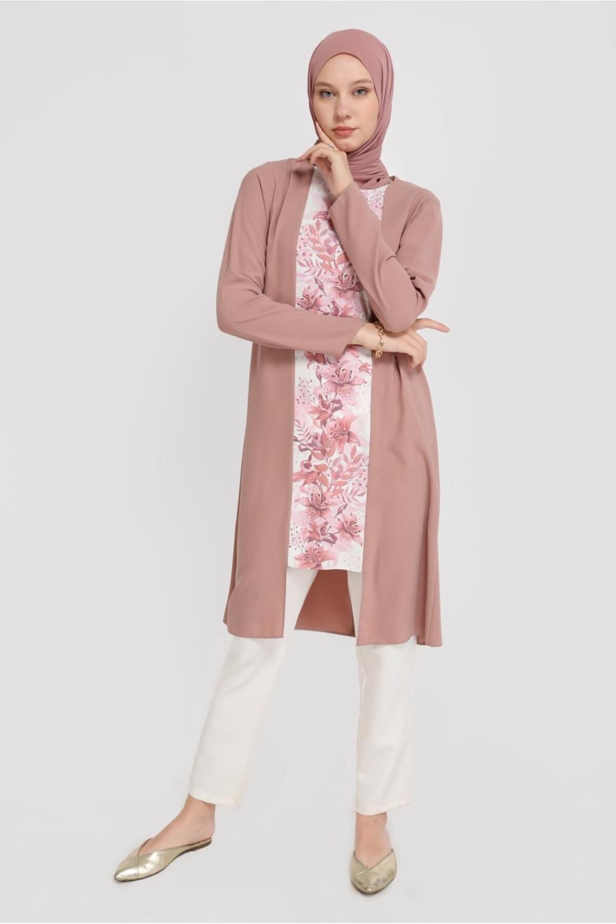 تونیک زیپ دار طرح دار گل 40879 Alvina