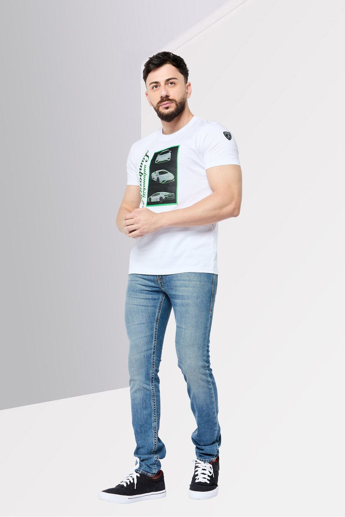 Lamborghini-Men Crew Neck Graphic Print T-Shirt, White 2