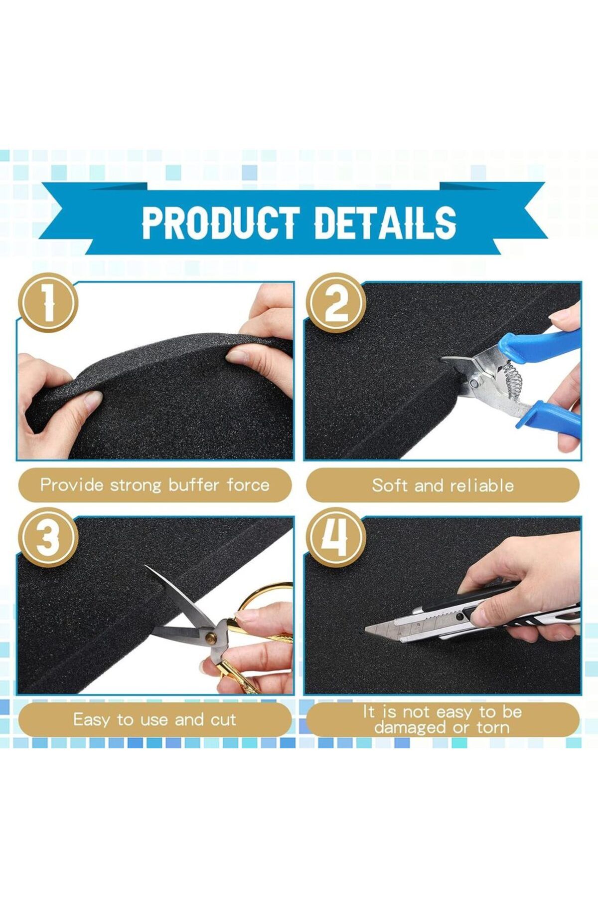 Choice-40x30x2.5cm Black 4pcs Black Cuttable Craft Foam Sheets, Polyurethane Cushioning Inserts Use For Too 3