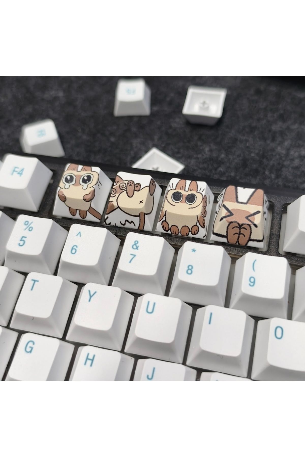 Choice-Siamese cat 4pc Siamese cat PBT Keycaps Cherry Profile R4 5-Sided Dye-Sublimation For Cherry Gateron 1