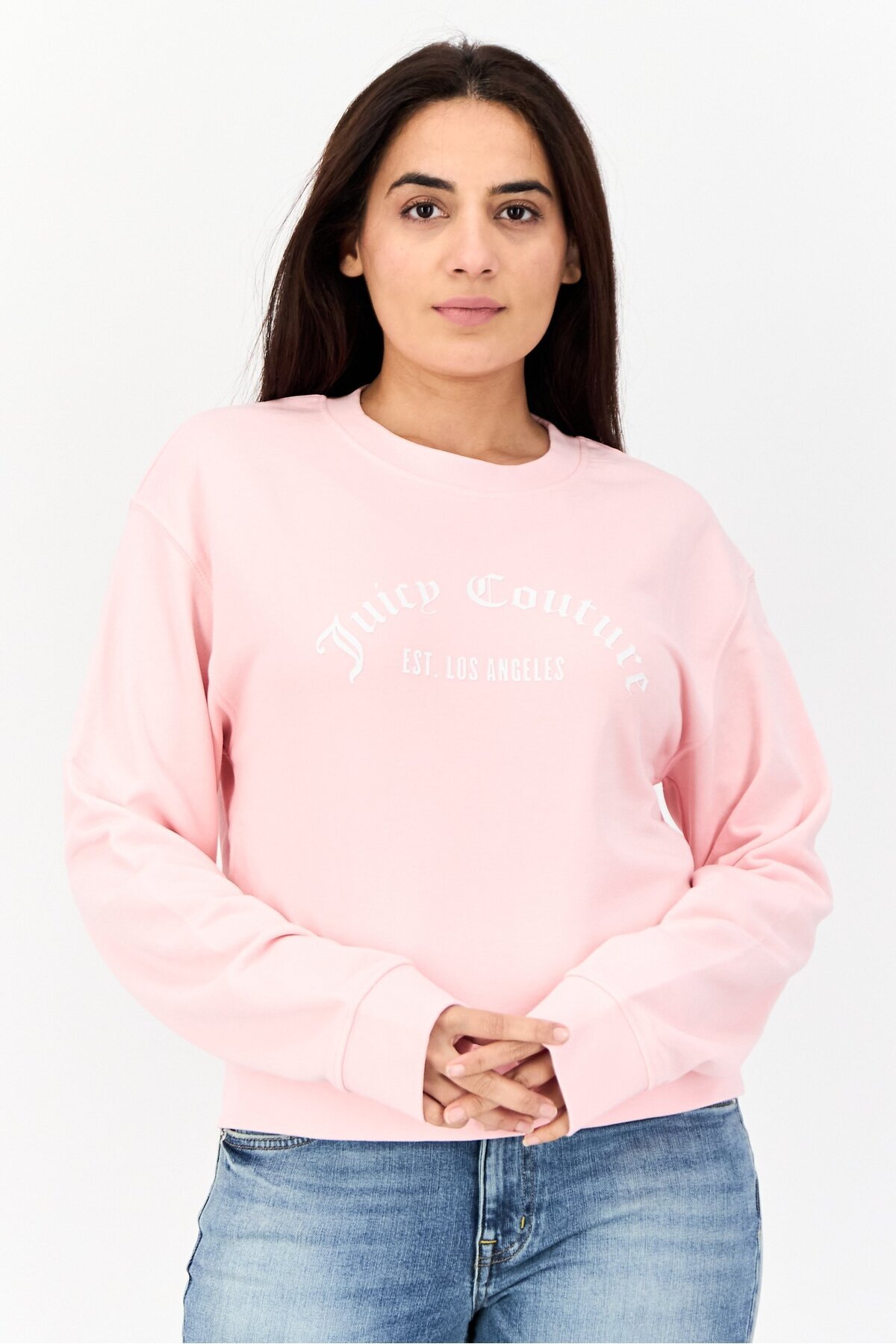Juicy Couture-Women Crew Neck Brand Logo Long Sleeves Sweatshirt, Pink 1