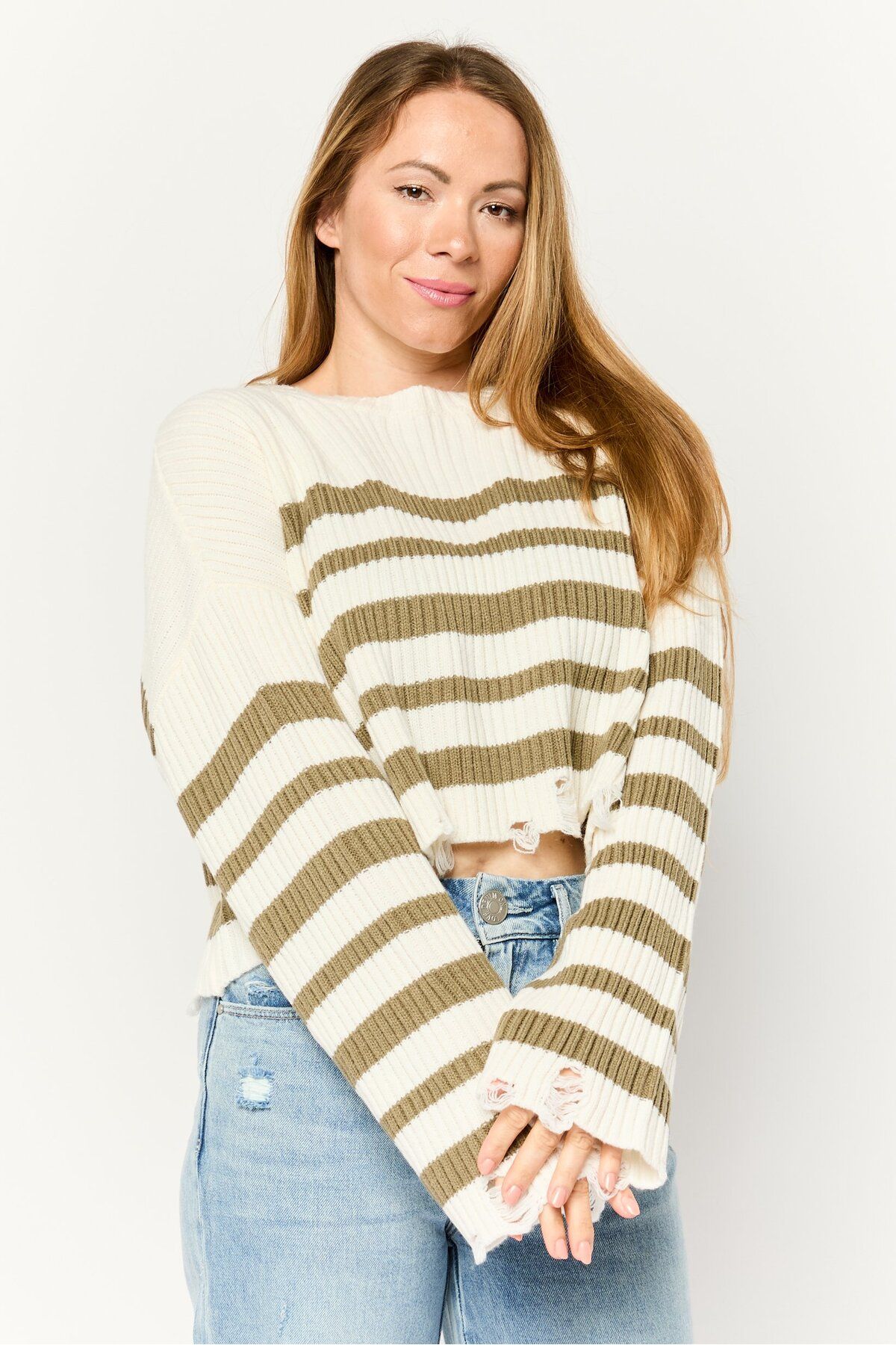 Don't Call Me Jennyfer-Women Ribbed Neck Stripe Sweater, Multi Color 1