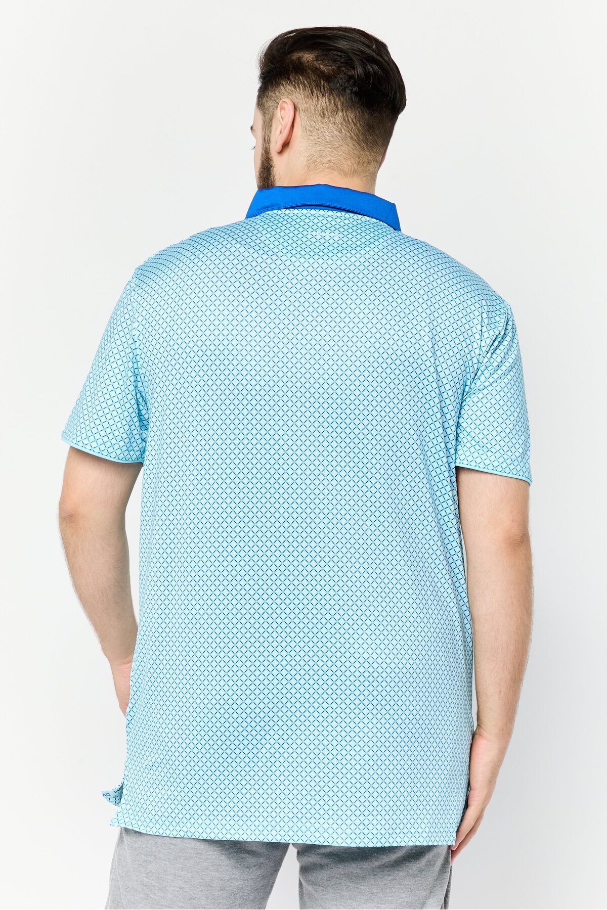 Head-Men Sportswear Fit Short Sleeves Checkered Golf Polo Shirt, Turquoise 3
