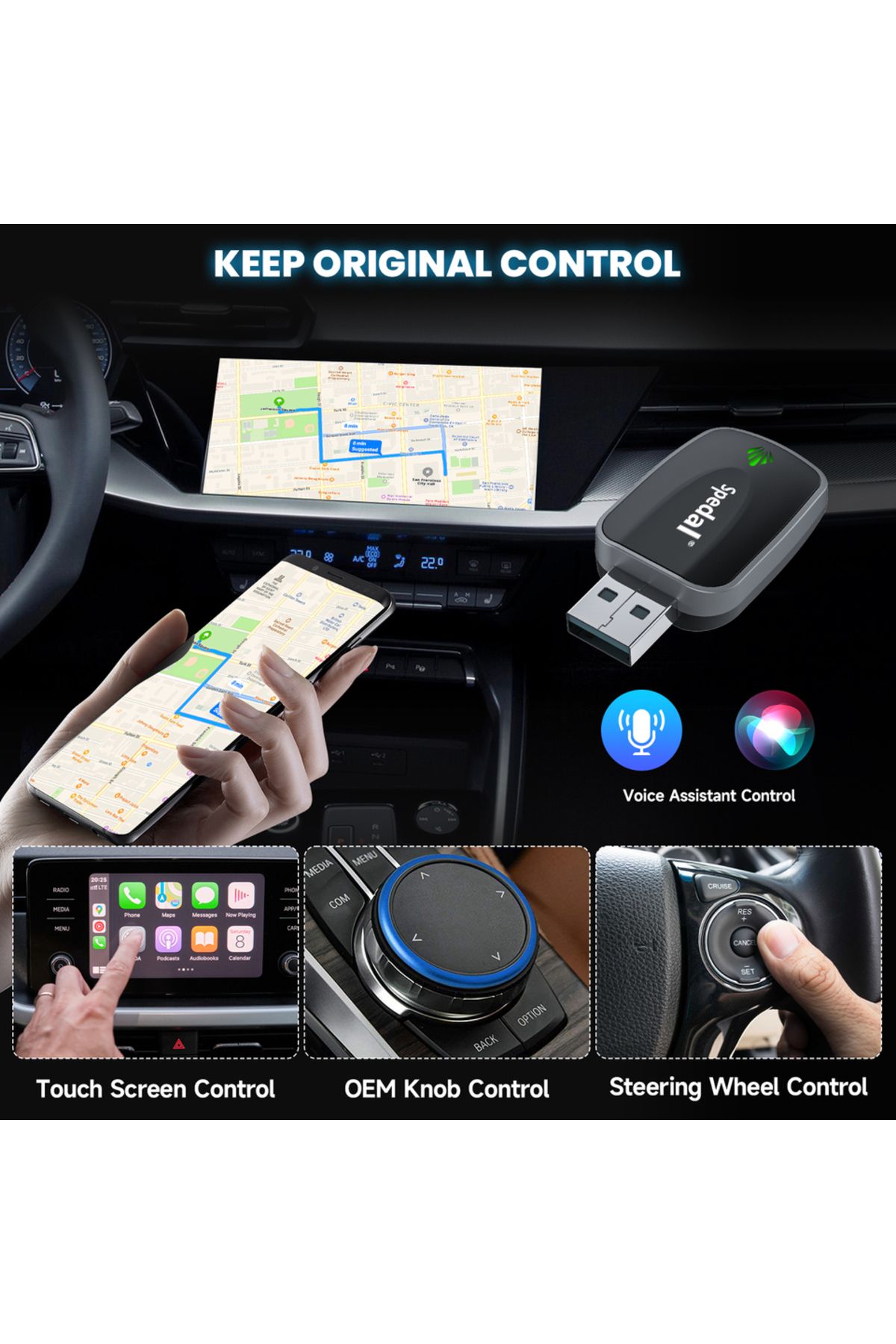 Choice-Spedal 2-in-1 Wired to Wireless CarPlay Adapter & Android Auto Wireless Adapter Plug & Play 6