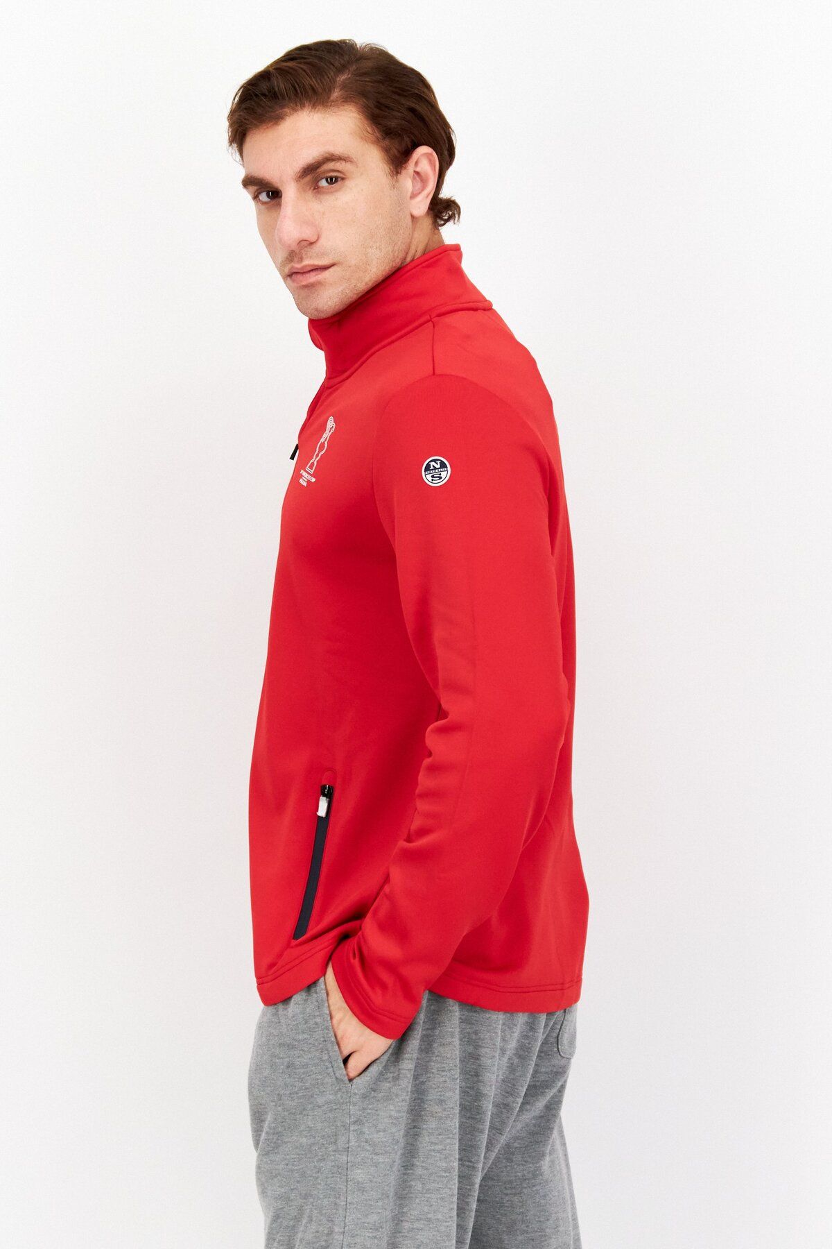 North Sails-Men High Neck Graphic Print Jacket Shirt, Red 3