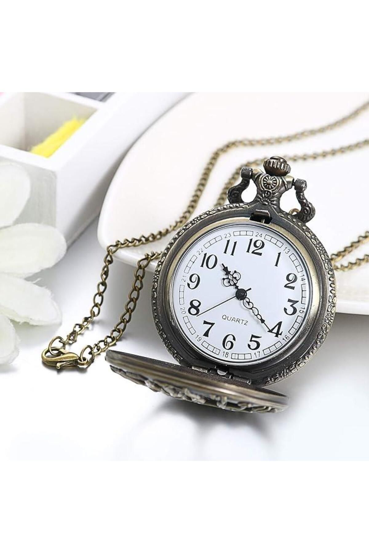 valkyrie-Vintage Life Tree Motif Retro Boxed Chain Clock - Pocket Clock 5