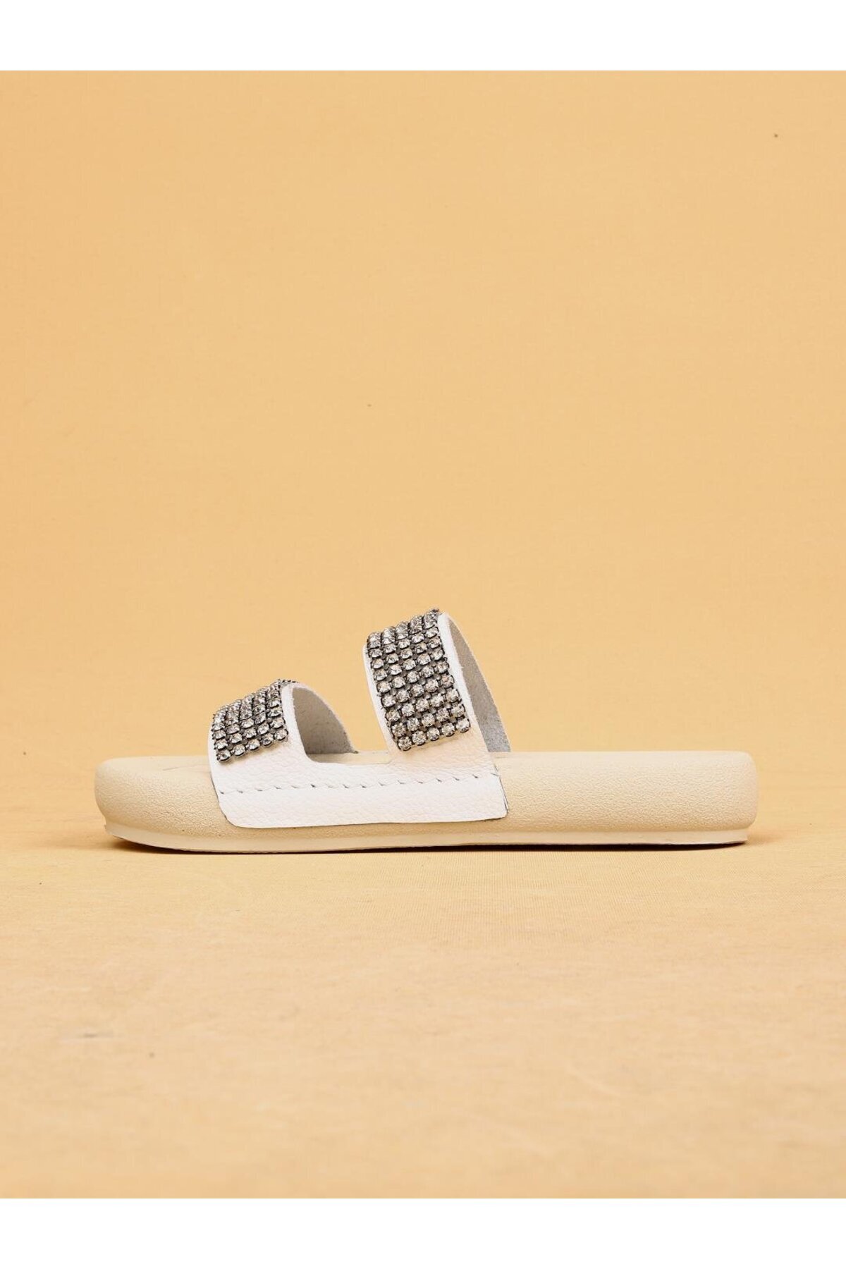 layki-Arya White Colored Genuine Leather Thick Sole Luxury Slippers 3