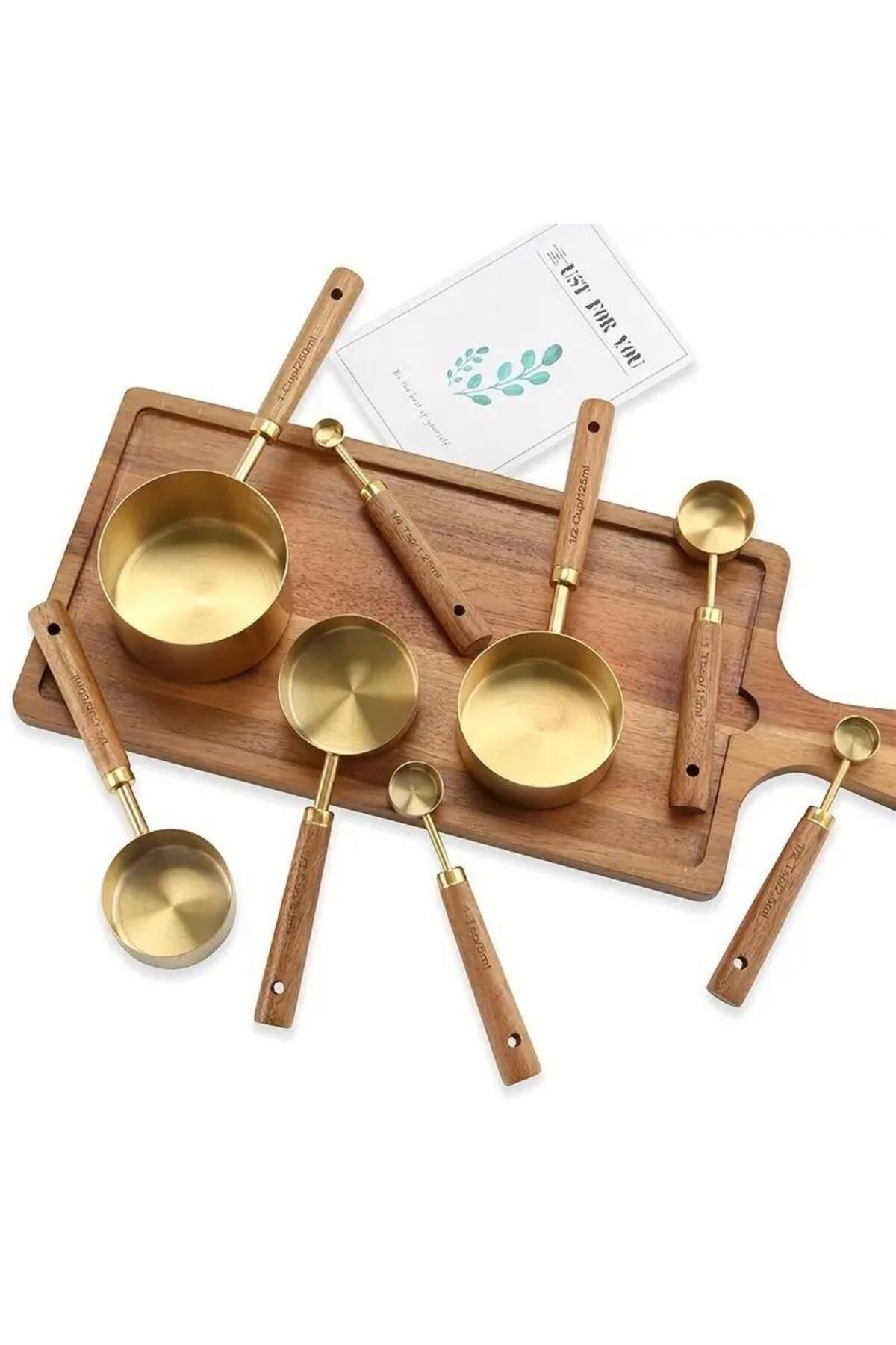 valkyrie-8 Pieces Stainless Steel and Wooden Handle Measurement Set - 1.25ml 2.5ml 5ml 15ml 60ml 80 4