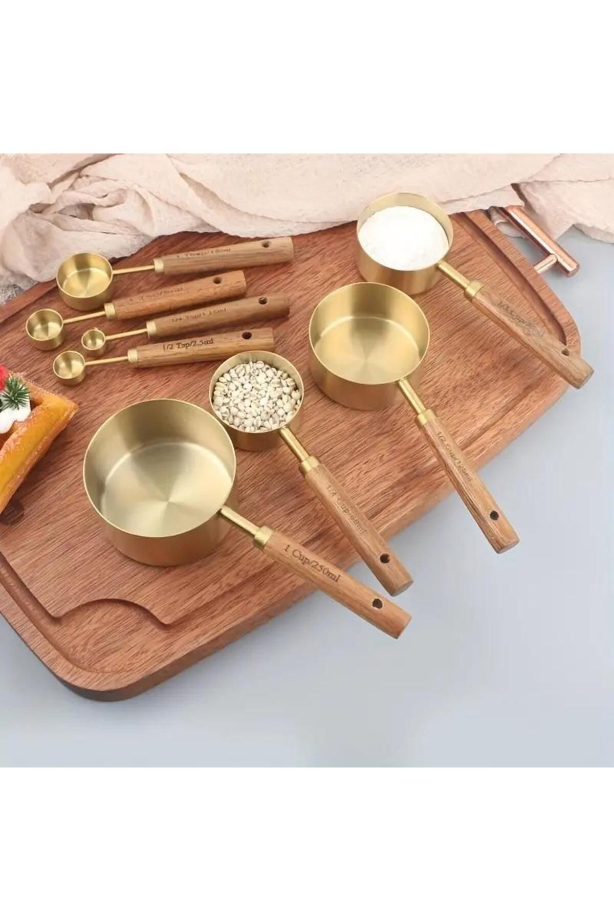 valkyrie-8 Pieces Stainless Steel and Wooden Handle Measurement Set - 1.25ml 2.5ml 5ml 15ml 60ml 80 8