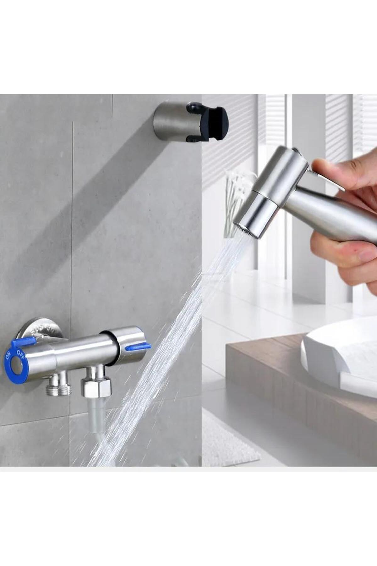 valkyrie Paslanmaz Çelik Tuvalet Musluk Bide Seti Kolay Kurulum Kullanım Çift Çıkışlı Gümüş Evcil Ha fotoğrafı 2 (önizleme)