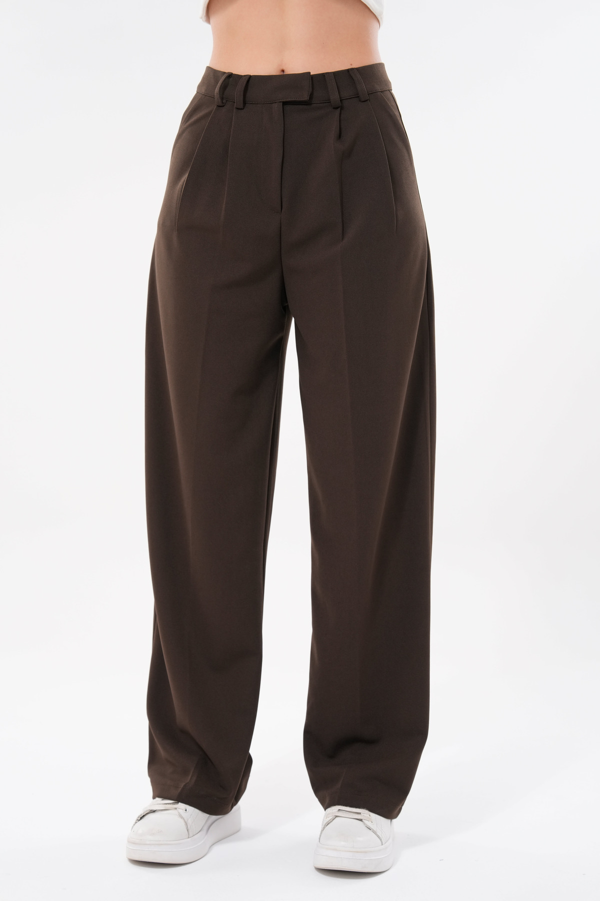 lovebox-Women's Modern Palazzo Cut Wide Leg Brown Fabric Trousers 002 4