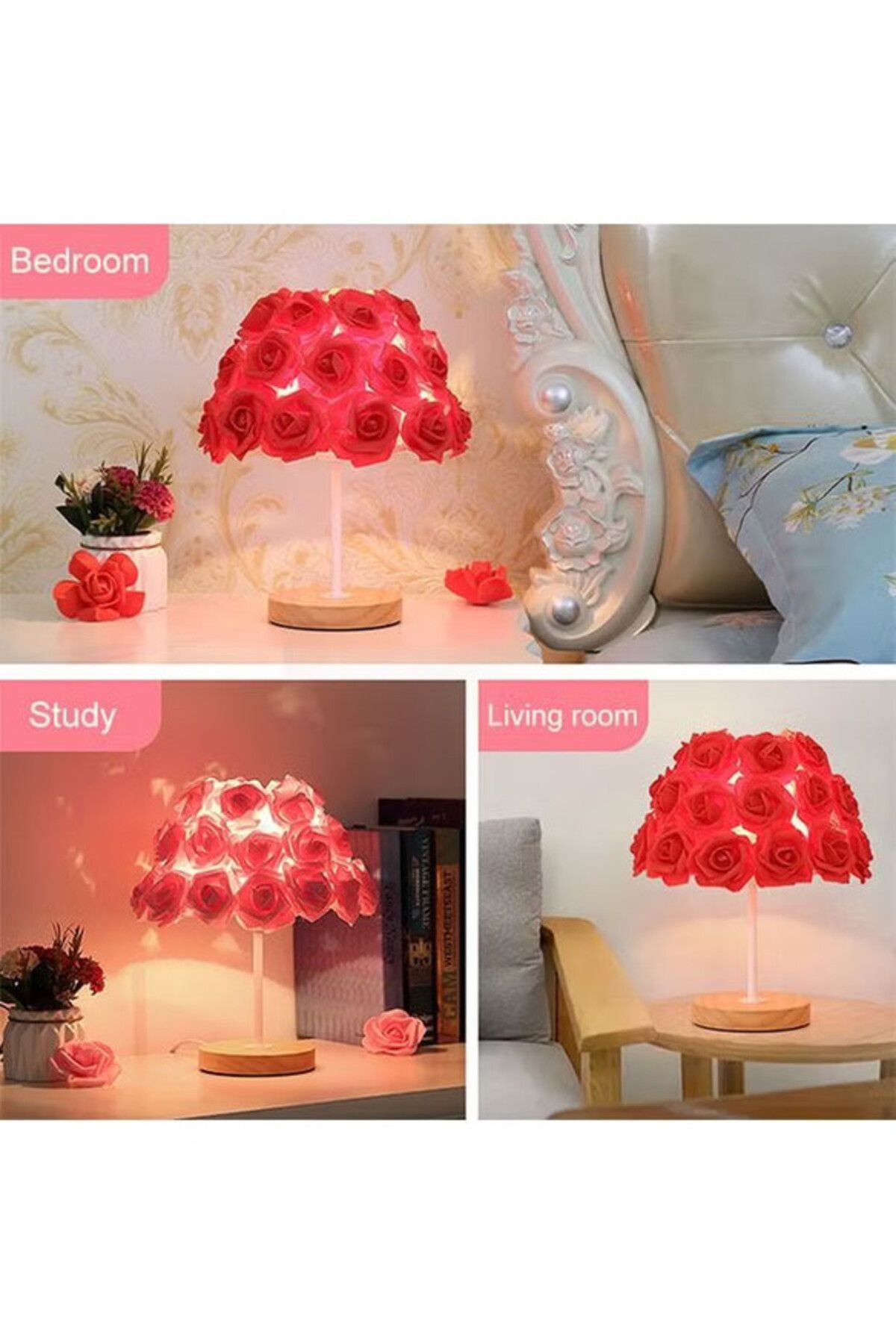 COOYA-Table Lamp, USB Port, Nightstand Rose Lamp for Arcade with 3-Colour Remote Control Dimmer + Timer 5