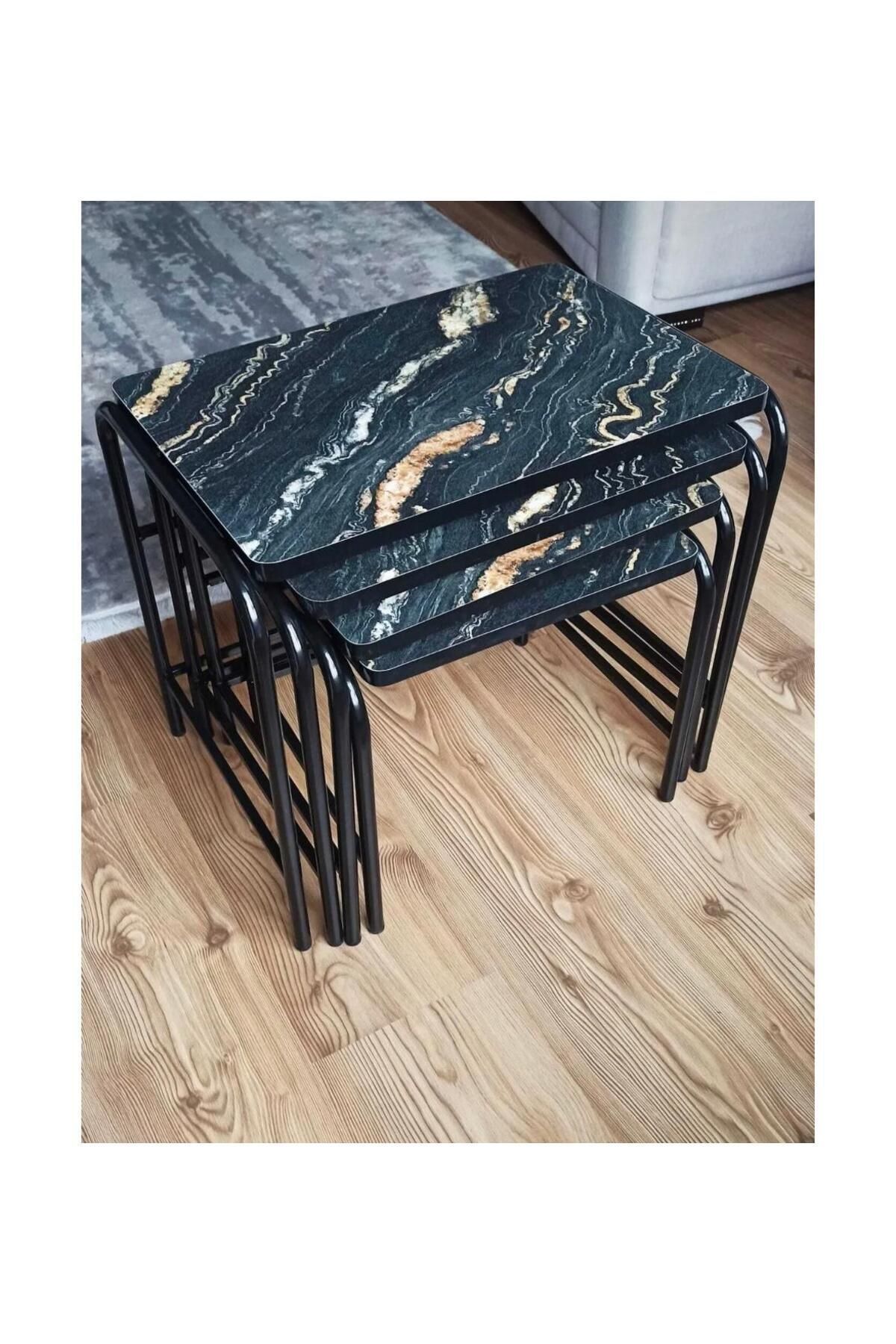 Teknor 4'lü Zigon Sehpa Metal Statik Siyah Ayaklı