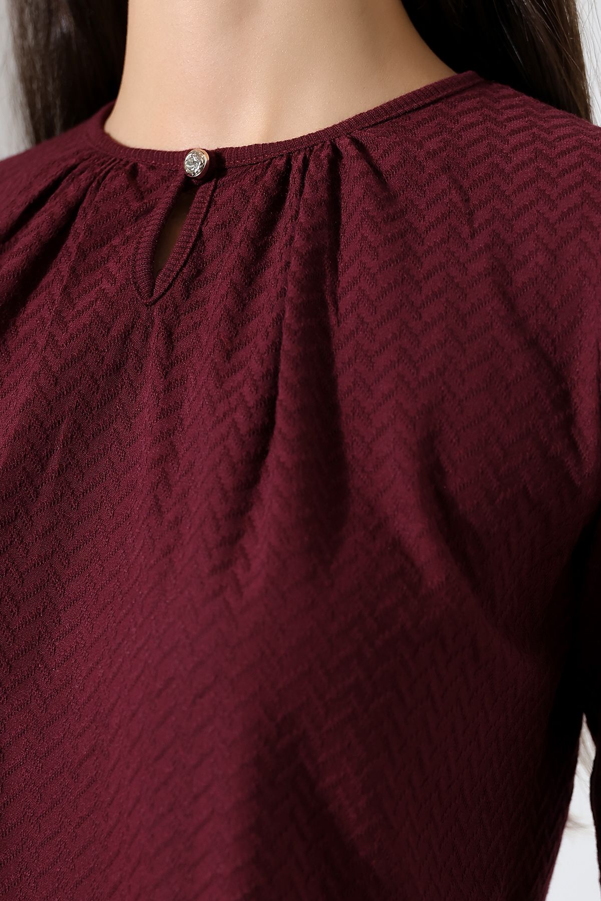 Şiir-Harare Burgundy Jacquard - Ελαστική χτενισμένη βαμβακερή λαιμόκοψη και μακρυμάνικη μπλούζα με κορδόνι για γυναίκες & μπλούζα Hijab 7
