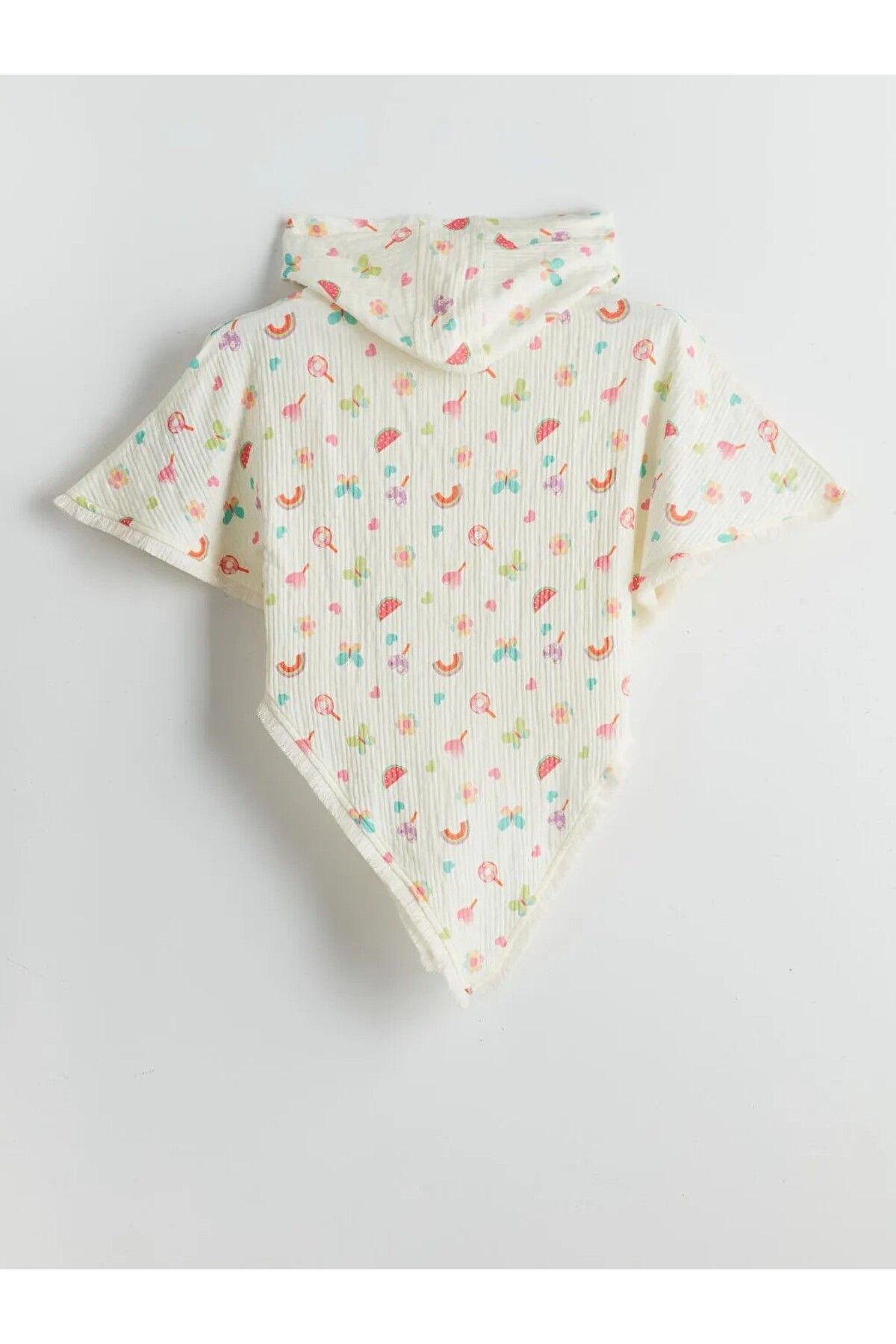 LC Waikiki-Ecru Hooded Printed Girl's Ponchos5Do97Z1 2